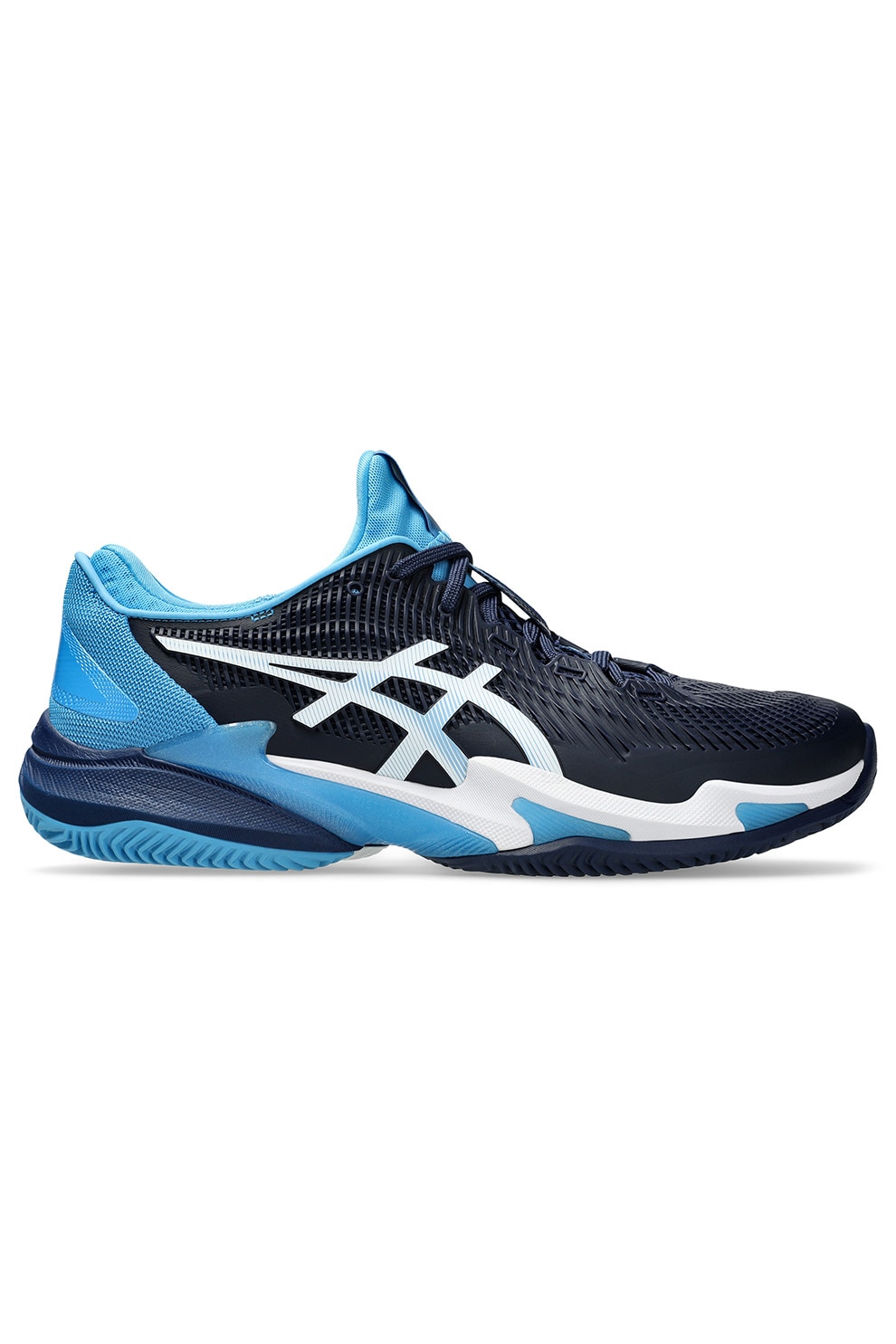 Asics, Pantofi Court FF3 pentru tenis pe zgura, Turcoaz, Bleumarin