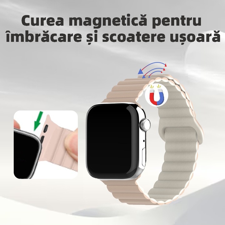 Curea Silicon BEIUEN®, Compatibila cu Apple Watch Ultra/SE/9/8/7/6/5/4/3/2/1, Elastica, Ajustabila, Rezistenta la Caldura, Respirabila, Gri/Roz, 38/40/41mm