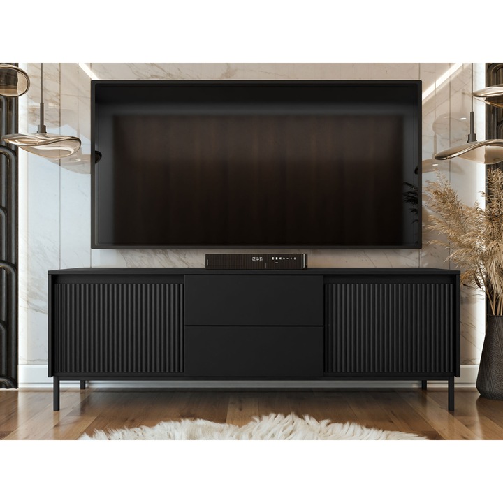 Comoda TV Samker 2K2SZ, MIRJAN24, negru, 40x174x60 cm