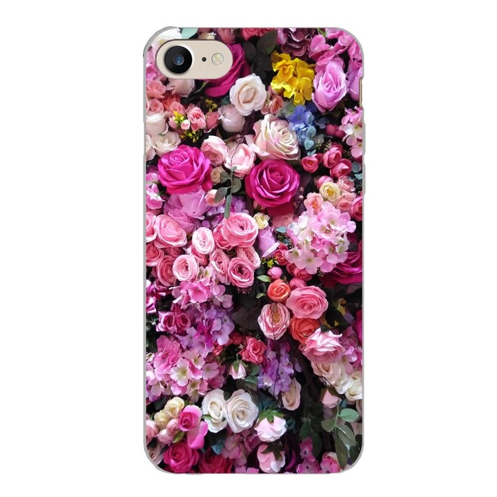 Husa compatibila cu Apple iPhone 7, iPhone 8, iPhone SE 2020 Silicon Gel Tpu Model Trandafiri Roz