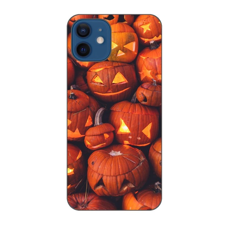 Husa compatibila cu Apple iPhone 12 Silicon Gel Tpu Model Halloween Dovleci Luminosi