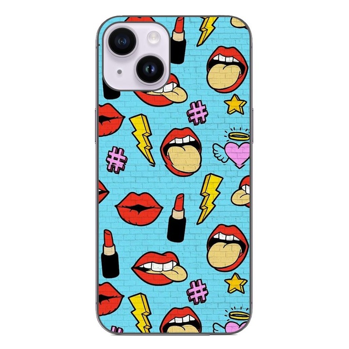 Кейс, съвместим с Apple iPhone 15 Silicon Gel Tpu Model Pop Art Lips