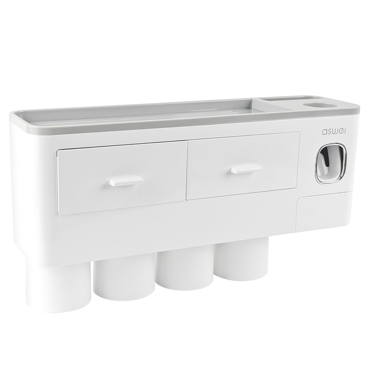 Suport de baie, gxwcyi, multifunctional, cu dispenser automat de pasta de dinti, gri