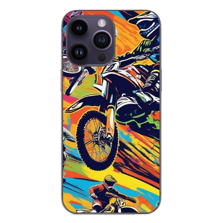 Калъф, съвместим с Apple iPhone 14 Pro Max Silicon Gel Tpu Модел Motocross Pop Art