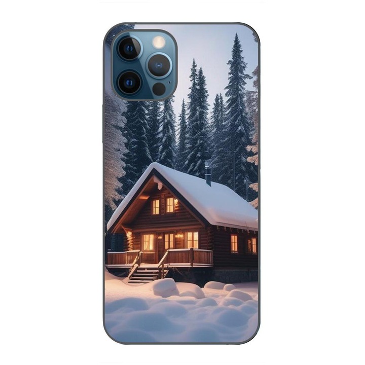 Husa compatibila cu Apple iPhone 12 Pro Max Silicon Gel Tpu Model Peisaj Iarna Cabana