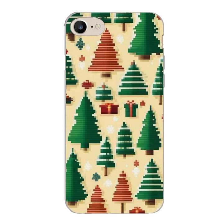 Husa compatibila cu Apple iPhone 7, iPhone 8, iPhone SE 2020 Silicon Gel Tpu Model Pixel Art Christmas Tree Pattern