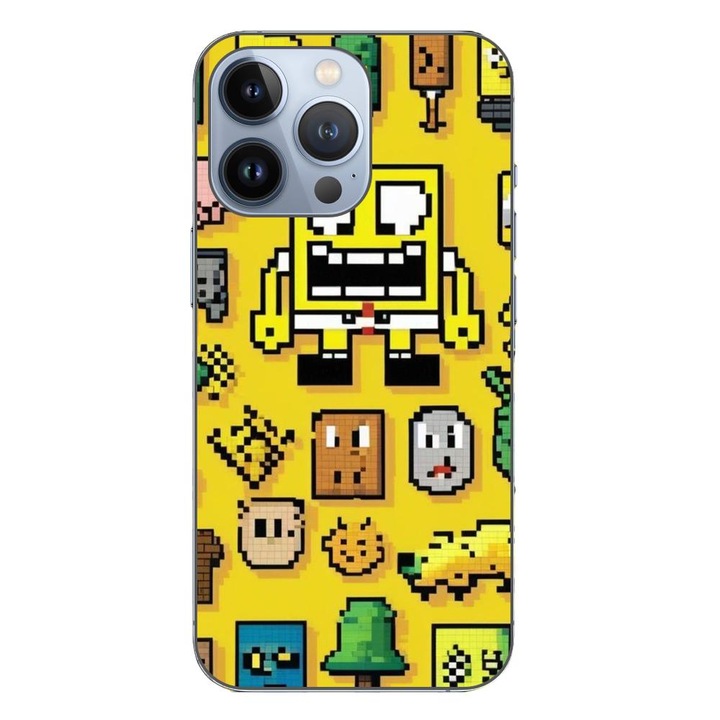 Кейс, съвместим с Apple iPhone 13 Pro Silicon Gel Tpu Модел Pixel Art Spongebob