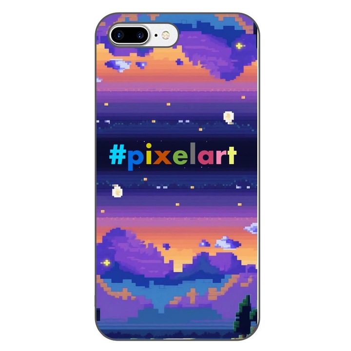 Husa compatibila cu Apple iPhone 7 Plus, iPhone 8 Plus Silicon Gel Tpu Model Pixel Art Peisaj