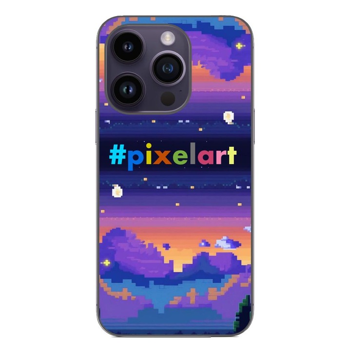 Husa compatibila cu Apple iPhone 15 Pro Silicon Gel Tpu Model Pixel Art Peisaj