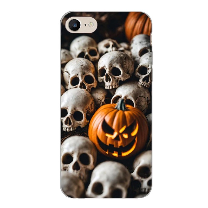 Husa compatibila cu Apple iPhone 7, iPhone 8, iPhone SE 2020 Silicon Gel Tpu Model Halloween Pattern Cranii si Dovleac