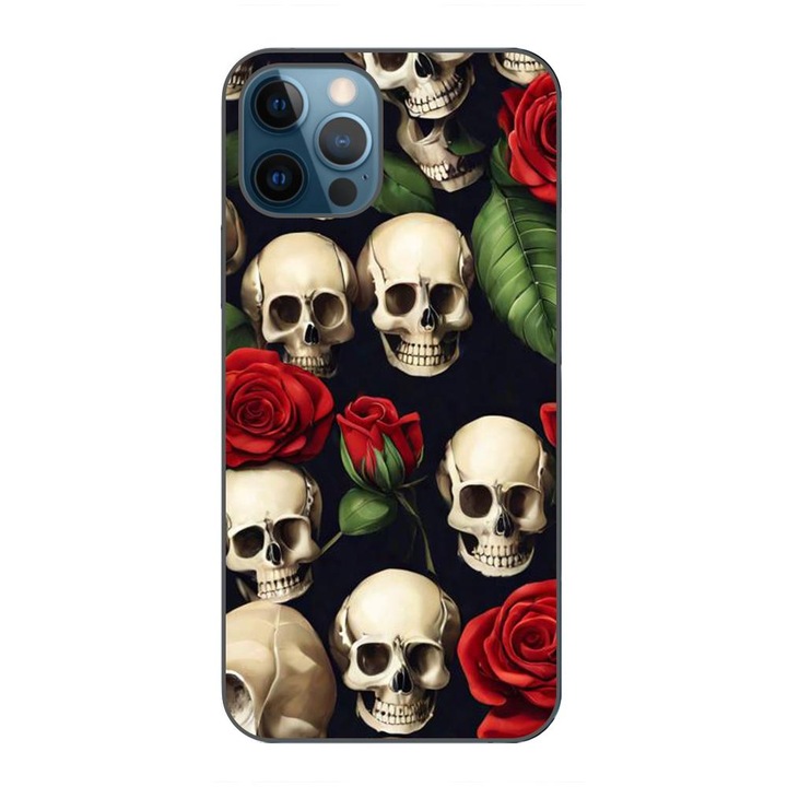 Husa compatibila cu Apple iPhone 12 Pro Max Silicon Gel Tpu Model Skulls and Roses