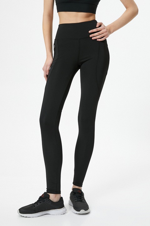 KOTON, Colanti cu talie inalta si buzunar cu fermoar, Negru, S