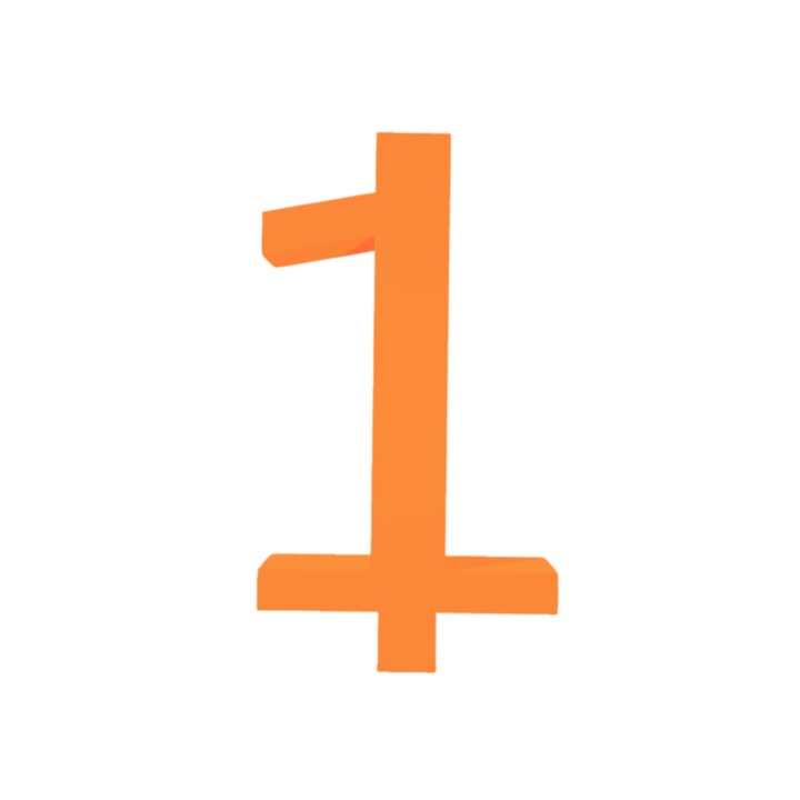 Свещник за торта, "1", рожден ден, 100 X 56 mm оранжев