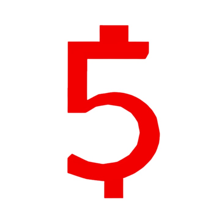 Свещник за торта, "5", рожден ден, 100 X 54 mm червен