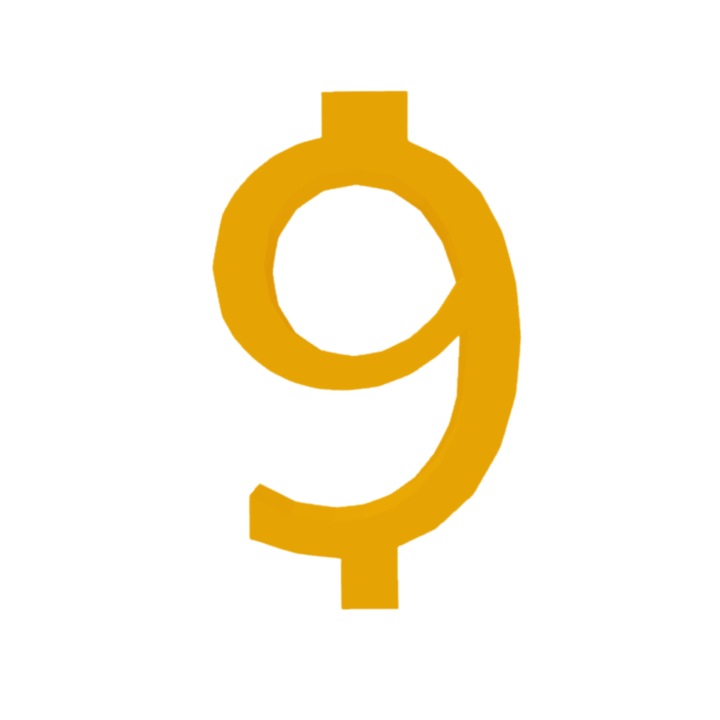 Topper tort tip suport lumanare, "9", zi de nastere,100 X 60 mm auriu