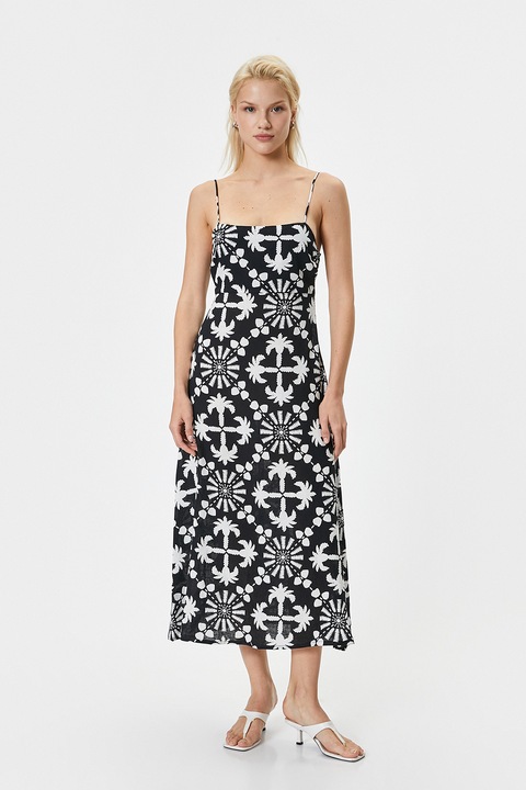 KOTON, Rochie midi cu imprimeu etnic, Alb, Negru, 34