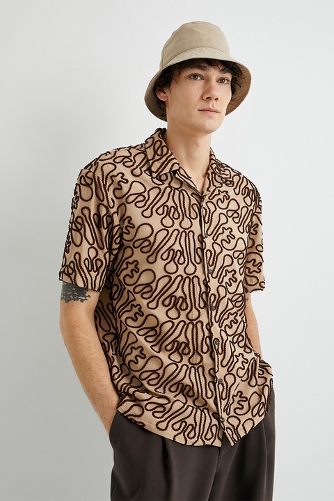 KOTON, Camasa de bumbac cu model in relief, Negru/Bej, M
