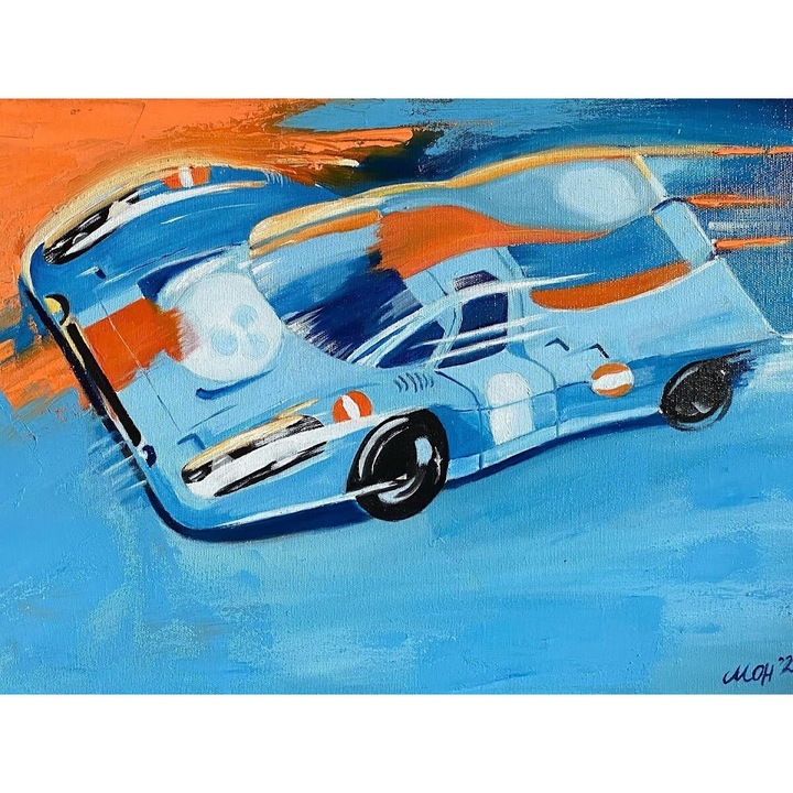 Авторска картина Porsche Gulf 917, Масло върху платно, 50x35 см