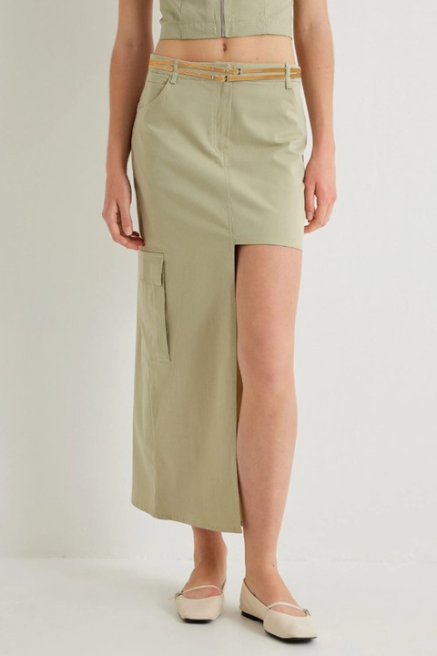 KOTON, Fusta midi cu model asimetric, Verde deschis