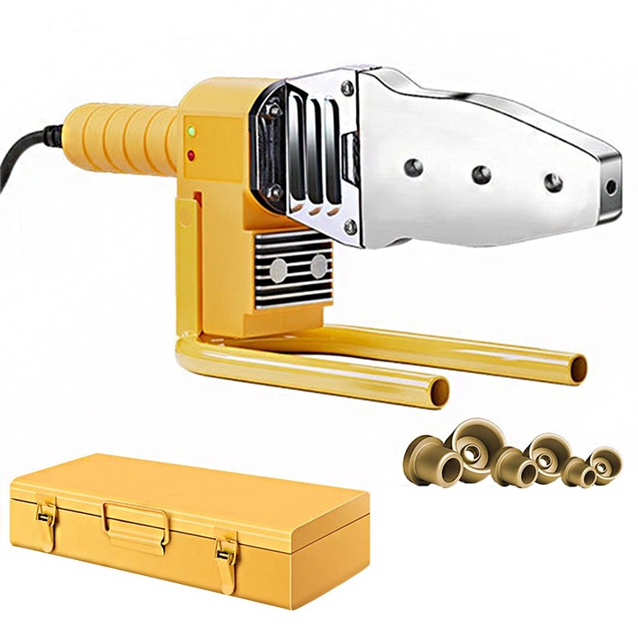 Комплект машини за заваряване на тръби с автоматично нарязване, 1400 W, 6 щанцови глави, жълт, 12,5x31,5 cm