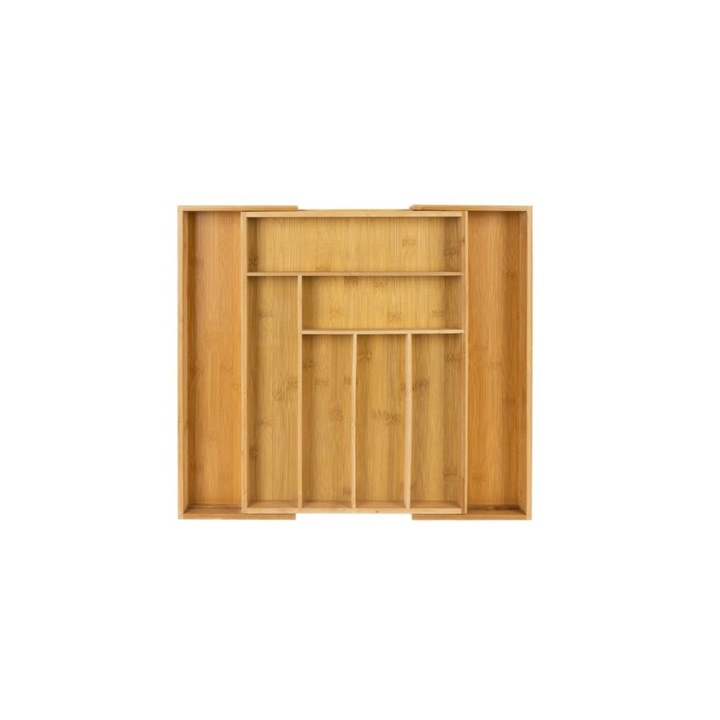 Suport tacamuri extensibil, din bambus, 8 compartimente, 33.5 – 50 x 45.5 x 4.6 cm, Natur