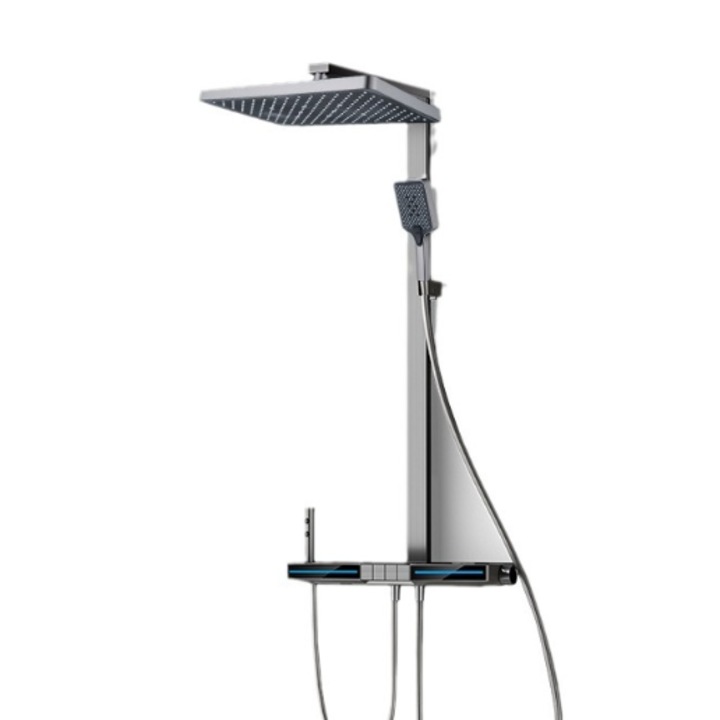 Set de dus, cu Suport Culisant, Dus fix si Para dus mobila, Afisaj Digital pentru temperatura si iluminare led, Culoare Gri