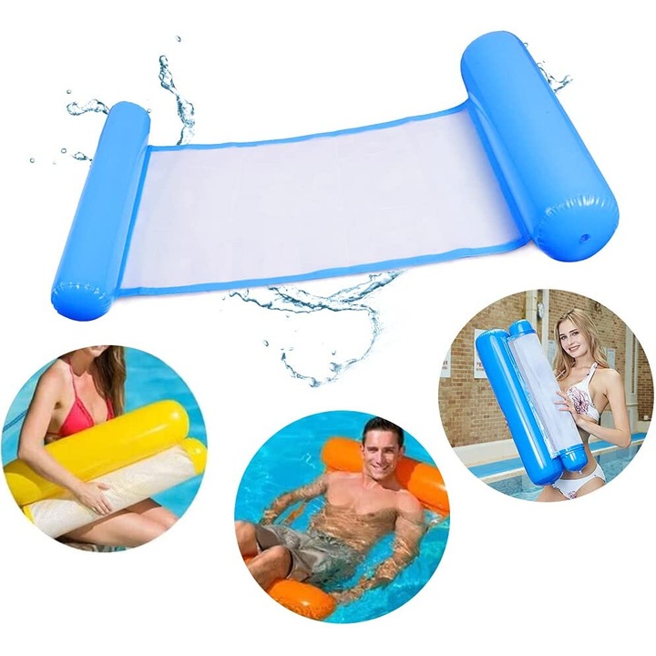 Pat gonflabil pentru piscina, Cozevdnt, 4 in 1, albastru, 10x75x1.5cm, 1 bucata