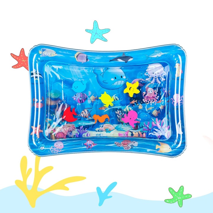 Saltea de joaca cu apa pentru bebelusi HERUSI, 66x51cm, pentru 0-24 luni, multicolor