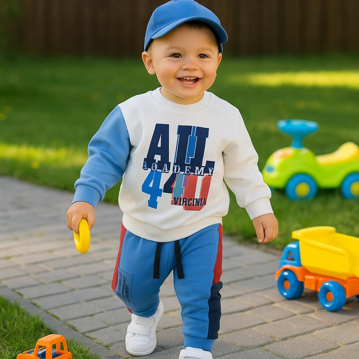 Set 2 piese trening bluza si pantalon PANCO - Athletic Team, Alb si Bleumarin, pentru baietei, Alb