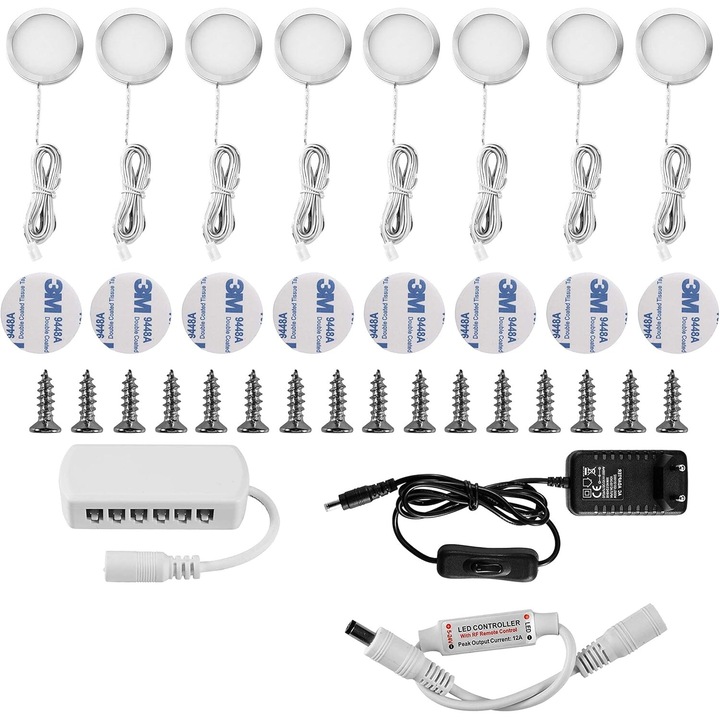 Set 8 lumini LED pentru dulap, Lampop, alb rece, 20.2x16.2x6.2cm