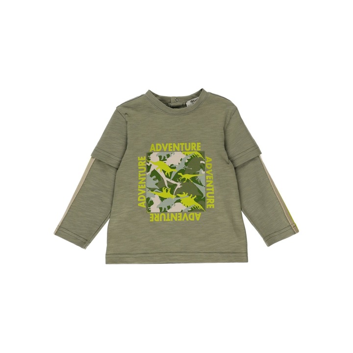 Bluza subtire cu maneca lunga, PANCO - Dino Jungle, Verde Kaki, pentru baietei, Verde