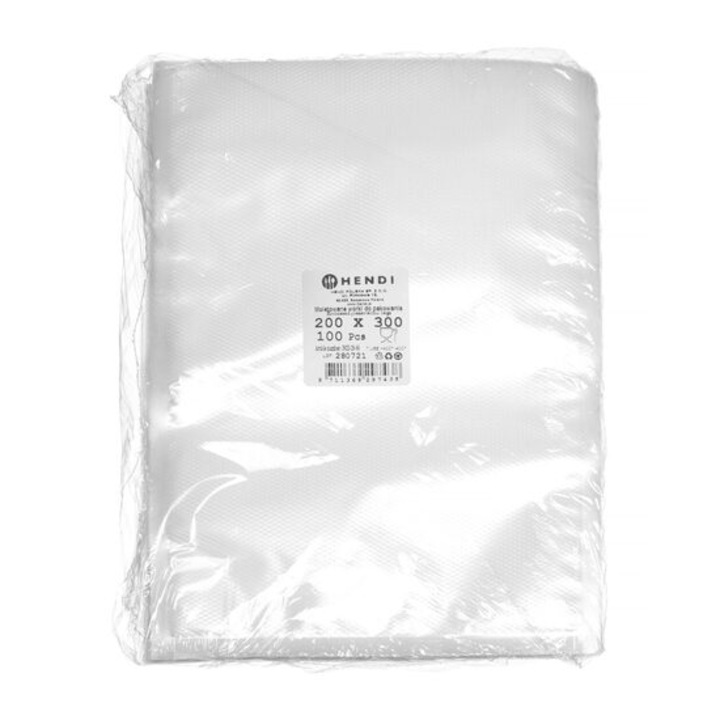Pungi gofrate pentru depozitarea produselor alimentare pentru masini de ambalat tip uz casnic, set 100 buc, Hendi, 200x300mm