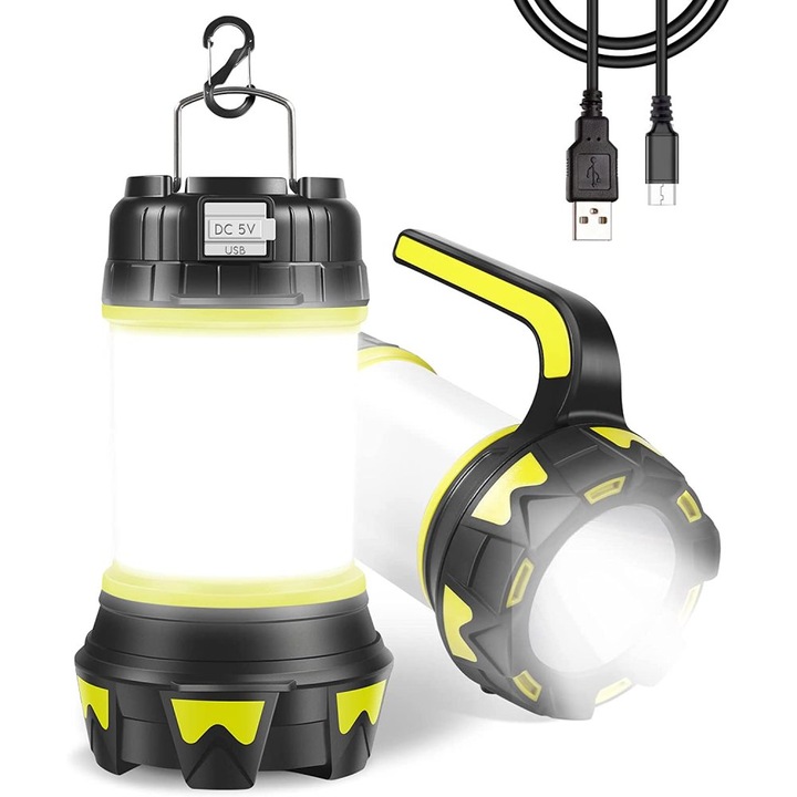 Hordozható 2 az 1-ben LED kempinglámpa, 3000mAh akkumulátor, IPX4, fehér, 15x10x10cm