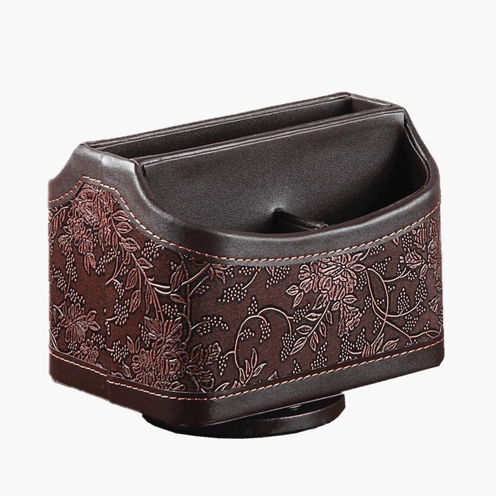 Suport articole birou, rotativ, 5 compartimente, piele PU, 17.5x14.5x14cm, multicolor