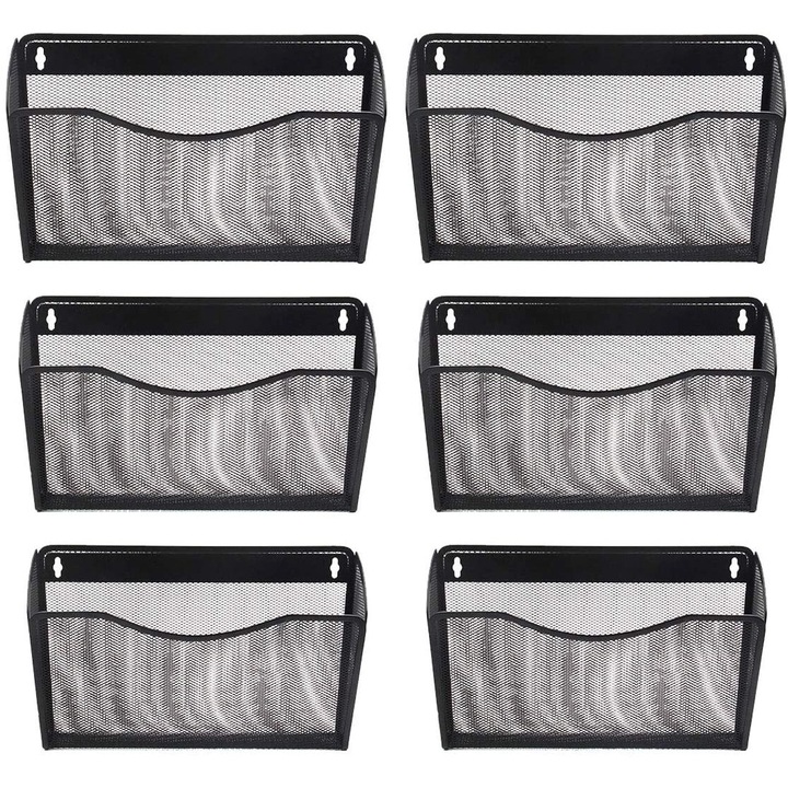Set 6 Suporturi Documente, Metal cu Eticheta, Stivuibile, Negru, 34x8.25x21.5cm