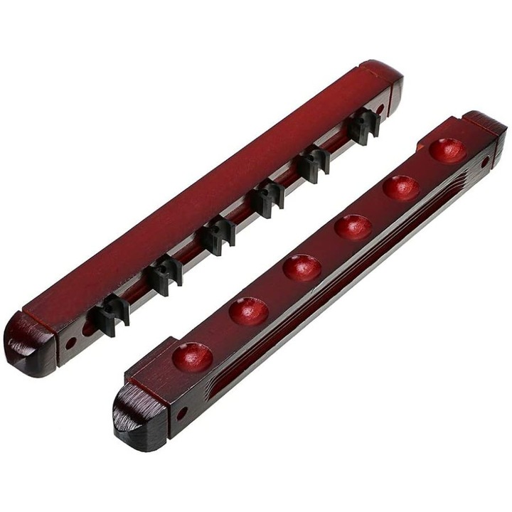 Suport de bile de biliard din lemn montat pe perete, Enforose, finisaj mahon, design compact, accesibilitate usoara