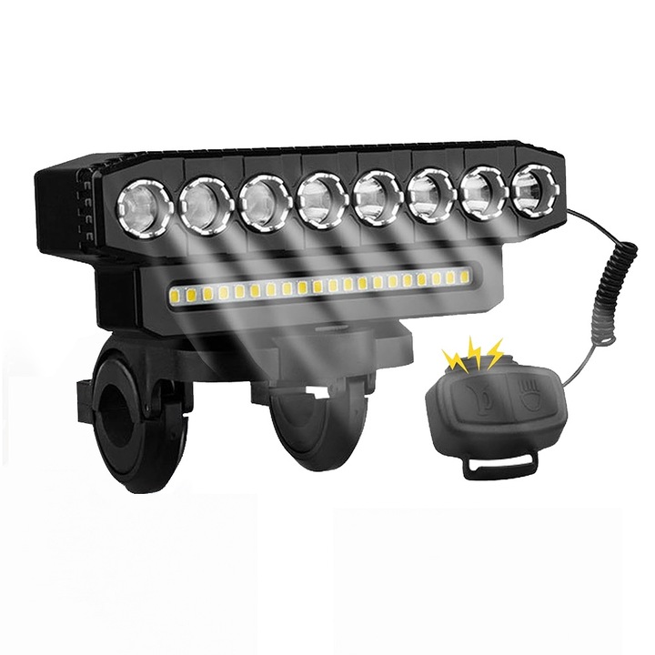 Светлина за велосипед Autocise, 8 светодиода, 130dB звънец, USB акумулаторна, черна, 13.8x4x5.1cm