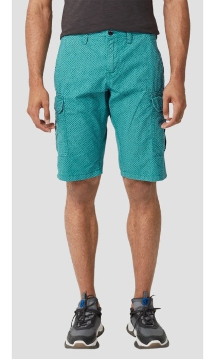 Pantaloni scurti barbati File cu talie medie si imprimeu cu frunze, Turcoaz, Turcoaz, 29