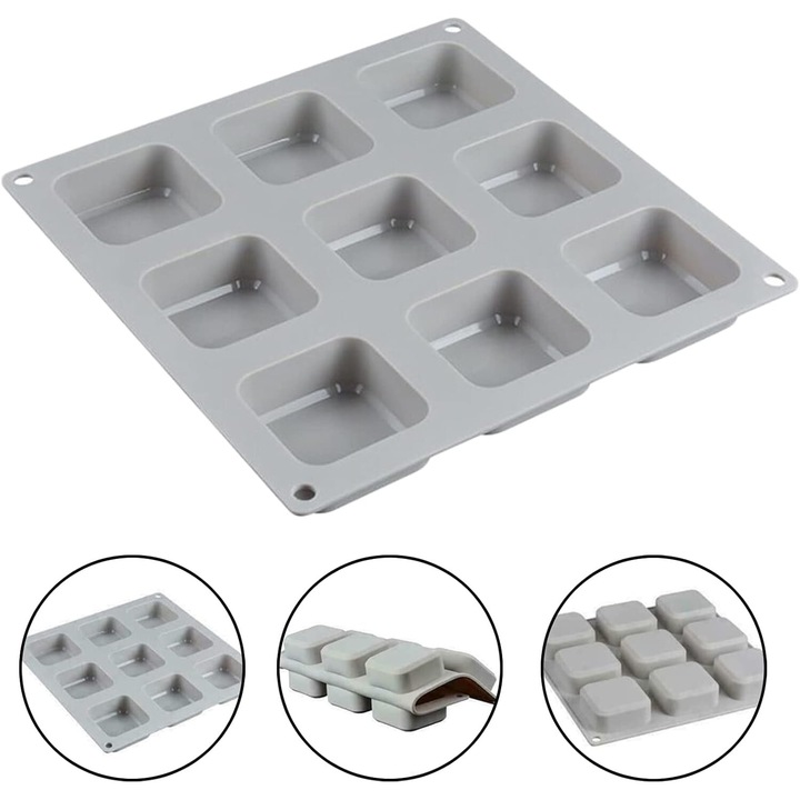 Forma prajituri, silicon, gri, 23x22.5x2.5cm, reutilizabila, pentru sapun si prajituri