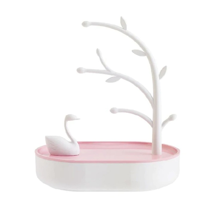 Suport bijuterii AMRINUGL, design unic, material ecologic, alb/roz