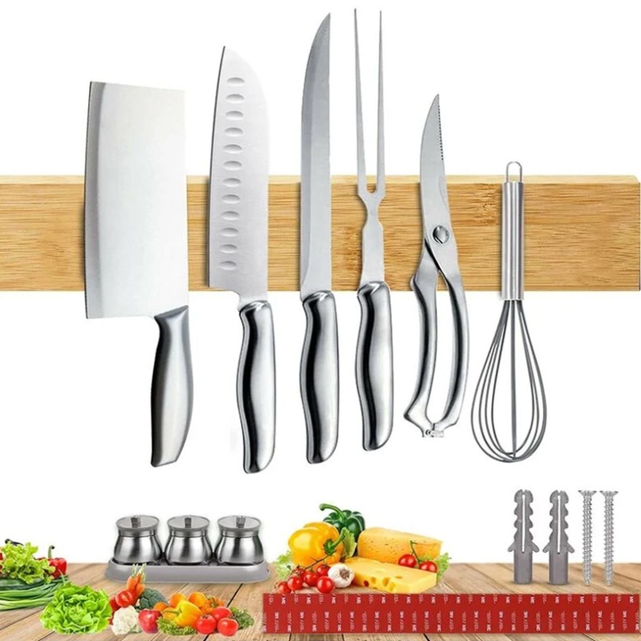 Mágneses késtartó, AMRINUGL, helytakarékos, tartós neodímium mágnes, bézs