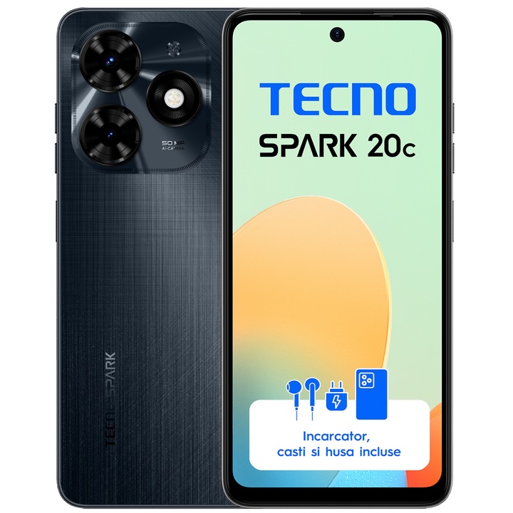 Смартфон Tecno Spark 20C, 8GB RAM, 128GB, Gravity Black