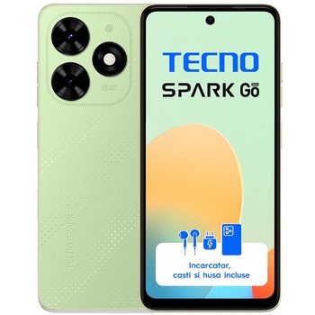 Telefon mobil Tecno Spark GO (2024), Dual SIM, 3GB RAM, 64GB, Magic Skin Green