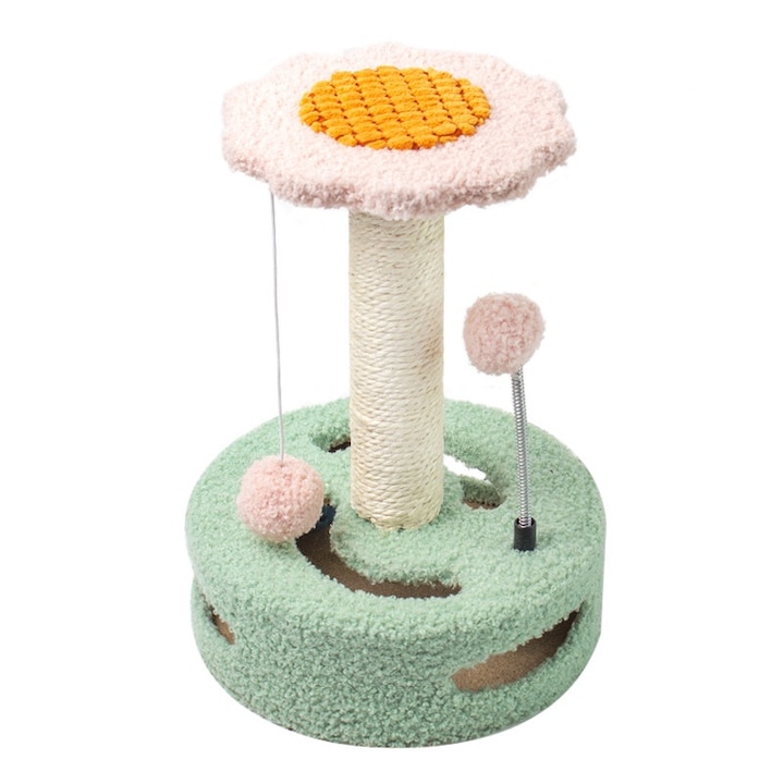 Ansamblu de joaca pentru pisici Momcbebe, model floarea-soarelui, sisal si plus, multicolor, 35x20x26cm