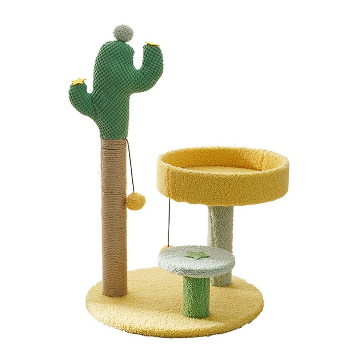 Игрален комплект за котки Momcbebe, дизайн на кактус, сезал, платформа, многоцветен, 67x30x41см