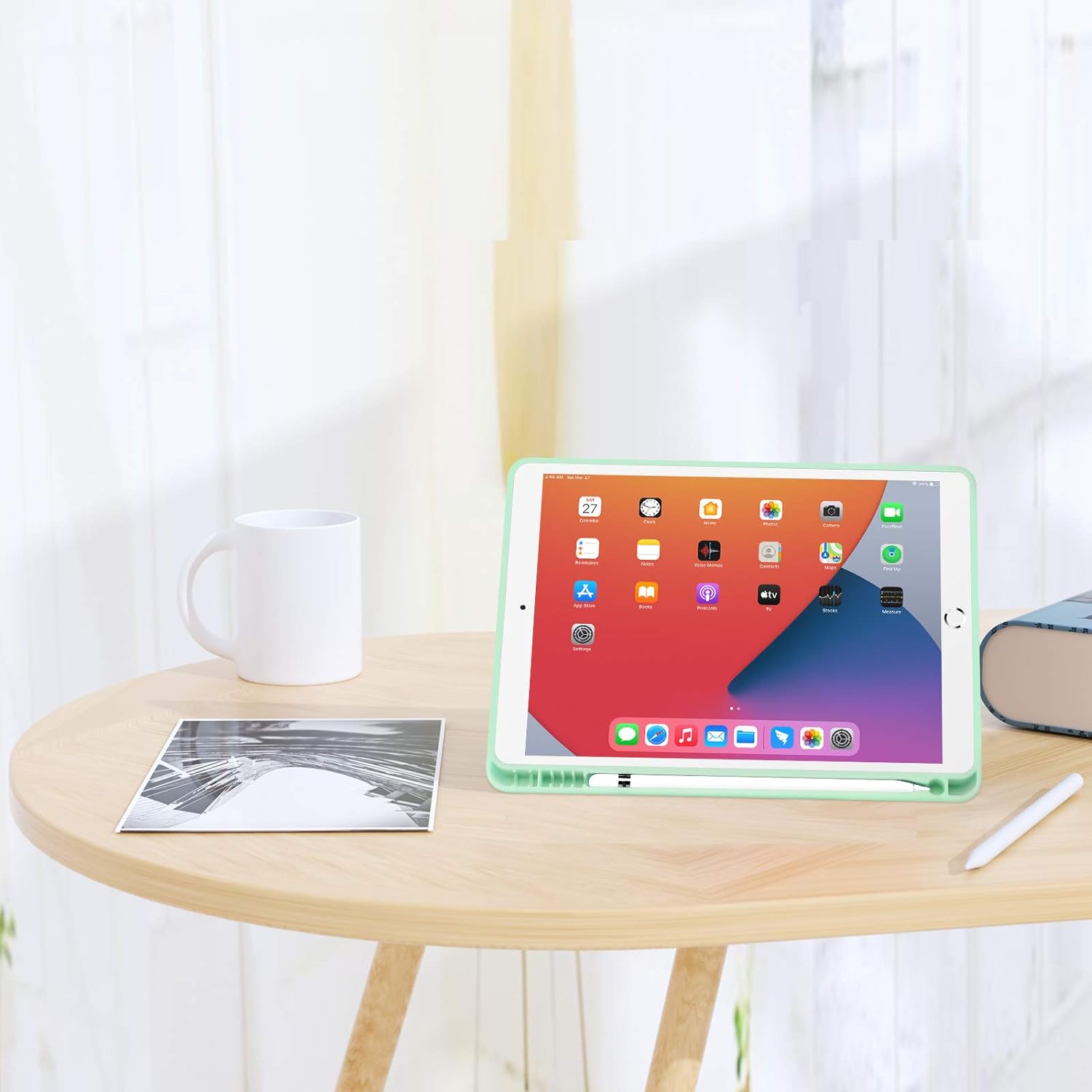 Husa premium pentru tableta Samsung Galaxy Tab A7 10.4 inch (2022/2020) T500 /T505, Sigloo, interior de piele sintetica, cu suport Smart Pen, spatele din policarbonat, mint Green