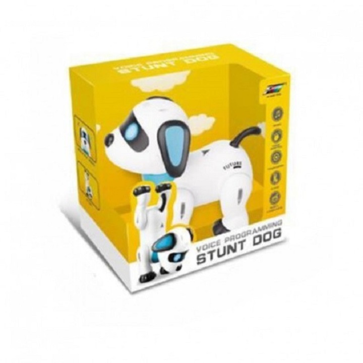 Jucarie Caine Robot Cascador cu rc si control vocal, inaltime 18cm