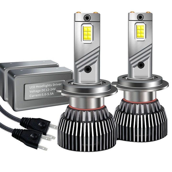 Комплект от 2 LED крушки H7 Rqiurpn Punisher, 140W, 40000LM, медни тръби, 6000K, IP68
