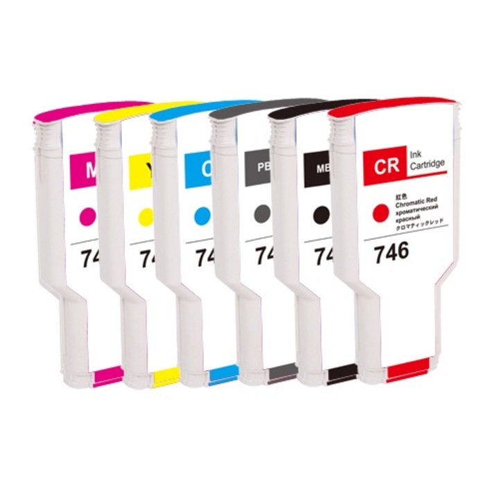 Set de 6 Cartuse inkjet 746 Negru, Negru Mat, Albastru, Rosu, Rosu Cromatic, Galben 1800 ml 9000 Pagini Multicolor Compatibile HP DesignJet Z6 / Z6 44-Zoll PS / Z6dr 44-Zoll PS / Z9 Plus 24-Zoll PS / Z9 Plus 44-Zoll PS
