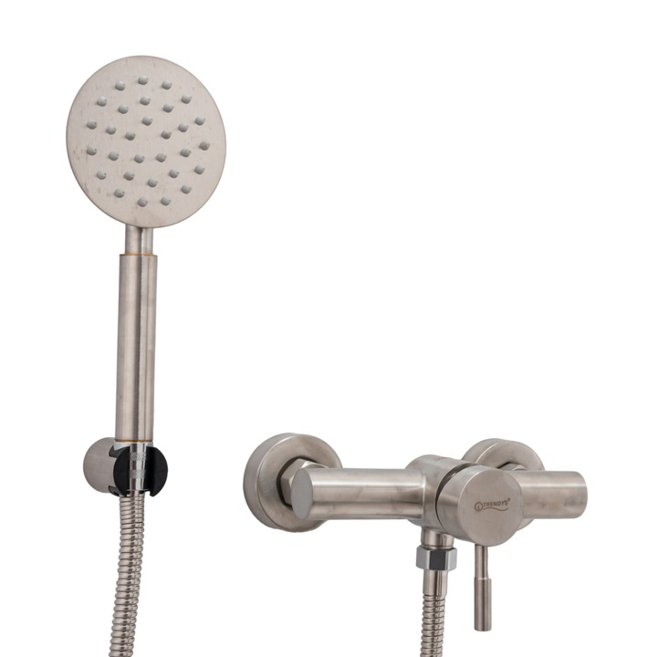 Смесител за душ стенен, сатенирана неръждаема стомана